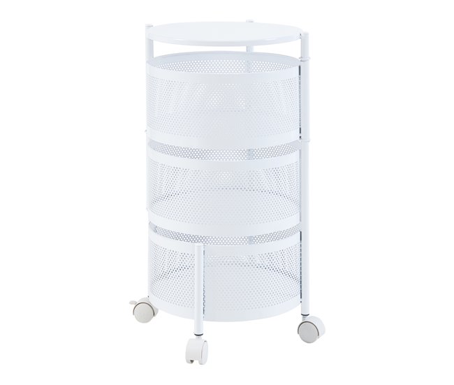 [en.casa] Carrito de cocina Steigen con 3 cestas redondas acero 33 Blanco
