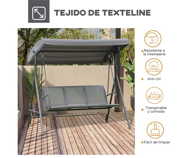 Columpio de Jardín Acero, Poliéster Outsunny Gris