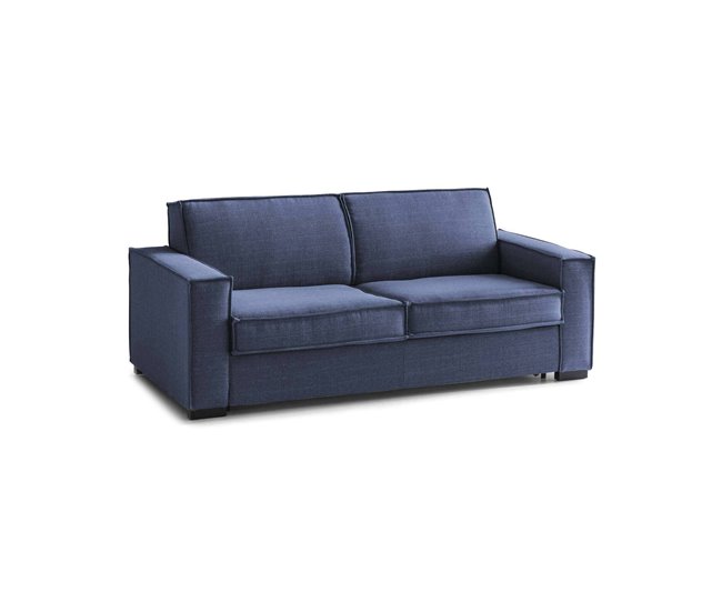 Sofá fixo de 2 lugares em tecido Azul