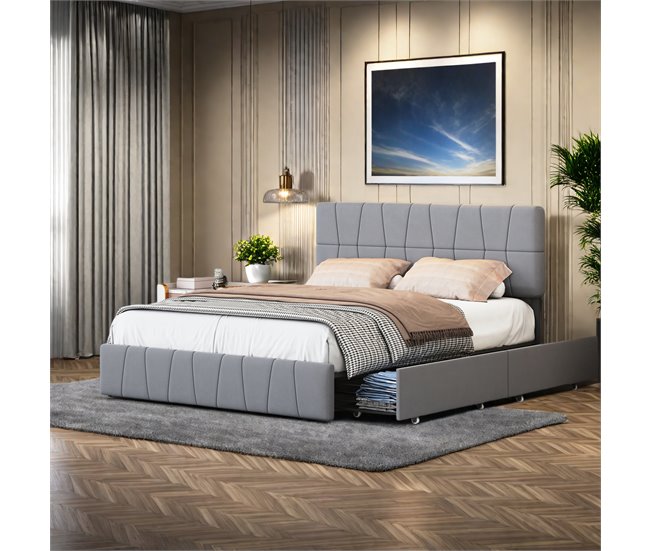 Cama, 4 cajones, cama doble, cama para adolescentes 164x209 Gris