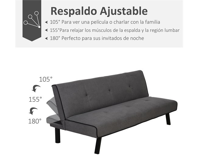 Sofá Cama esponja, eucalipto, MDF de grado E1 HOMCOM Gris