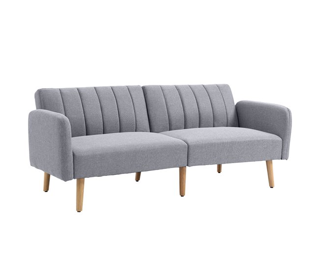 Sofá Cama de 2 Plazas Poliéster, Espuma, Madera de Caucho HOMCOM Gris