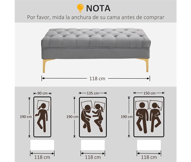 Banco de Cama Poliéster HOMCOM, hogar - muebles de dormitorio Gris