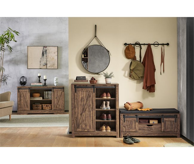 Banco Zapatero con Puerta corrediza de Granero FSR118-N SoBuy Madera