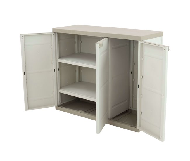 Armario bajo de exterior con 2 puertas y 2 estantes regulables Beige