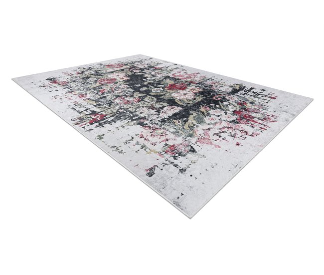 Alfombra lavable ANDRE 1816D flores vintage 80x150 Blanco/ Gris