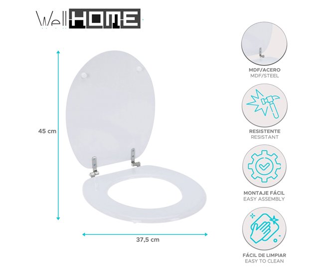 Well Home Asiento de Inodoro con tapa Blanco