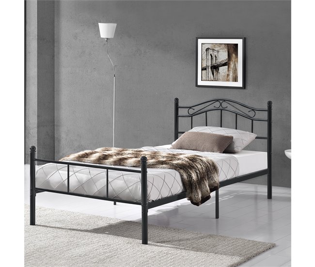 Cama individual (Florenz)  con cabecero curvado y somier metal 126x208 Blanco