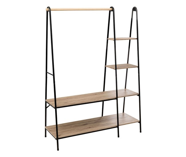 Burro de Ropa 4 Estantes Estilo Industrial Dormitorio Negro/ Madera