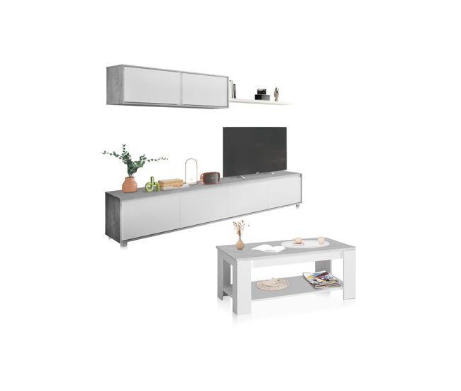 Pack mueble de tv-salón con mesa de centro Arlet Plus 200 Blanco/ Gris