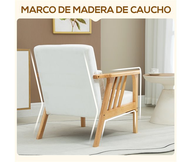 Butaca de Salón Terciopelo, Espuma, Madera de Caucho HOMCOM Crudo