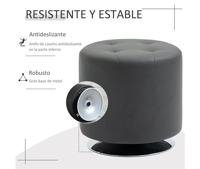 Reposapiés Otomano Giratorio PU, Espuma, Metal Galvanizado HOMCOM Gris