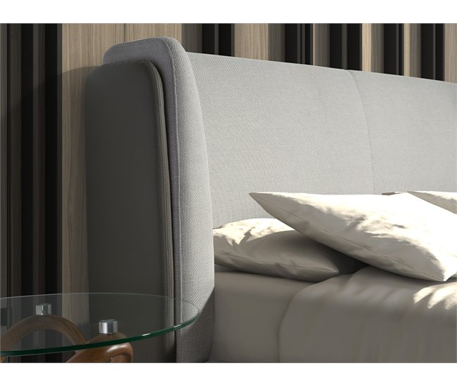 Cama matrimonio tapizada en tela Gris Claro