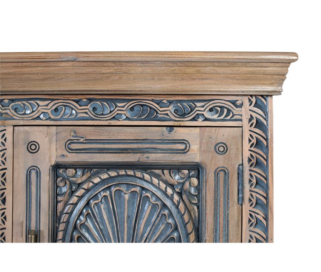 Aparador de teca tallada en dos tonos Azul