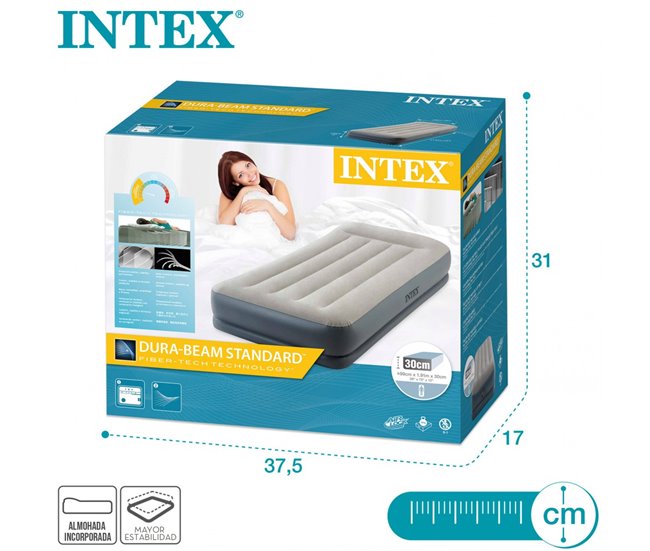 Colchón hinchable individual INTEX Dura-Beam Standard Pillow Rest Mid-Rise Gris