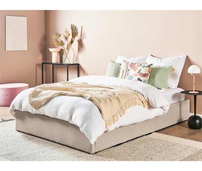 Beliani Cama con somier Poliéster DINAN 147x214 Beige