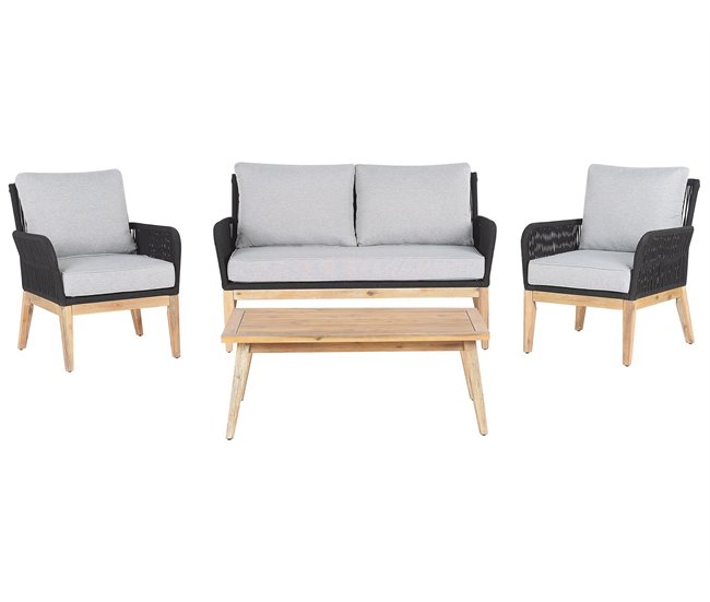 Conforama Conjunto de jardín 4 plazas de madera de acacia gris claro/negro MERANO II