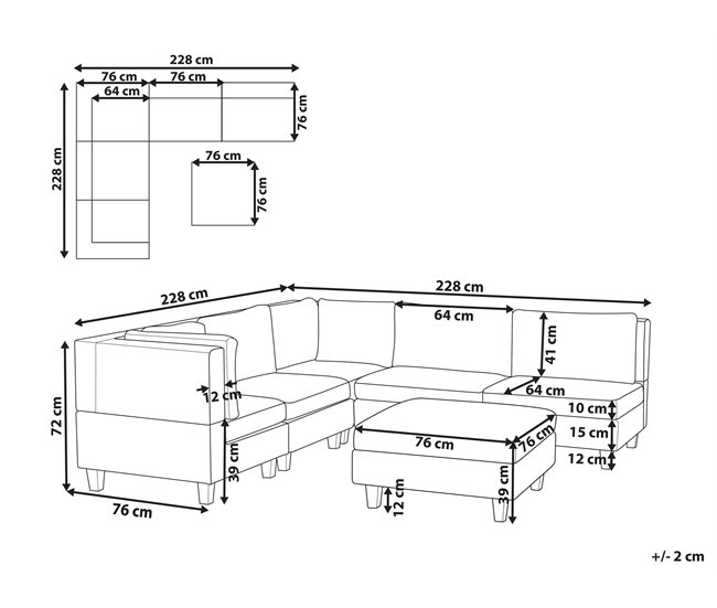 Beliani Sofá esquinero con reposapiés Poliéster UNSTAD Beige
