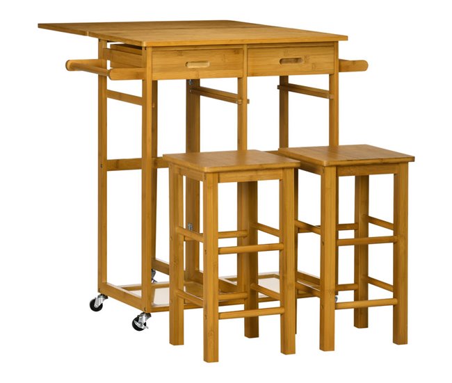 Conjunto de Bar Bambú HOMCOM, hogar - cocina Marron