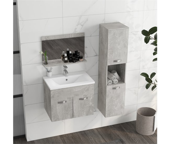 Conjunto de Muebles de Baño Melamina de Madera, Cerámica, Vidrio Gris