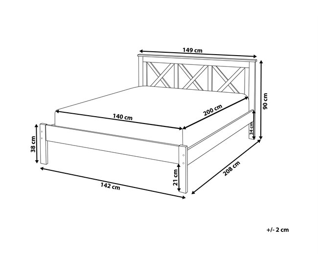Beliani Cama con somier Madera de pino TANNAY 149x208 Blanco
