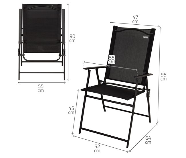 Aktive Pack 2 sillas plegables de jardín slim con reposabrazos Negro