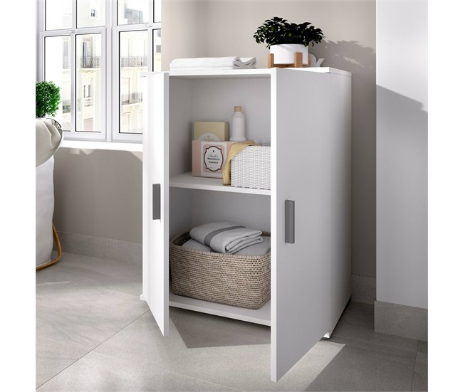 Armario multiusos 2 puertas efecto madera Blanco