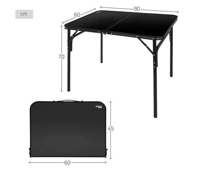 Aktive Mesa plegable camping maletín antideslizante negro c/sistema de nivelación Negro