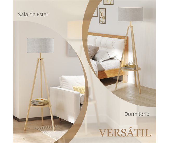 Lámpara de Pie Madera, Lino HOMCOM, hogar - iluminación Gris
