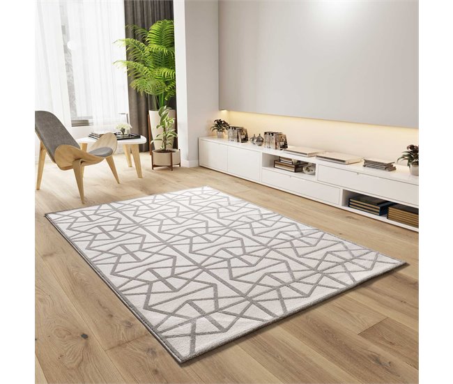 Alfombra geométrica con relieve FLORA - ATTICGO 160x230 Plateado