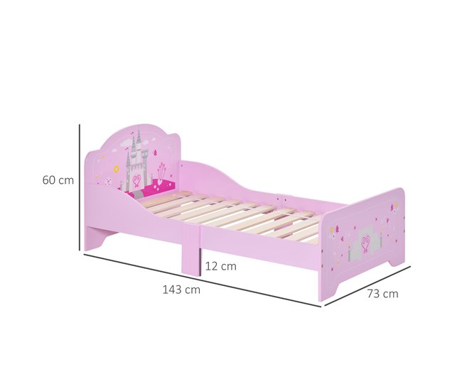 Cama Infantil MDF, Madera de Álamo HOMCOM Rosa