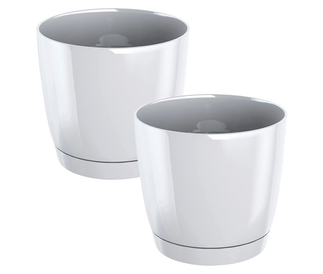 2x Maceta redonda de plastico Coubi Round P Blanco