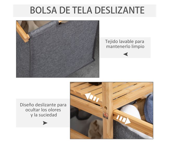 Cesto para Ropa Bambú, Lino HOMCOM Multicolor