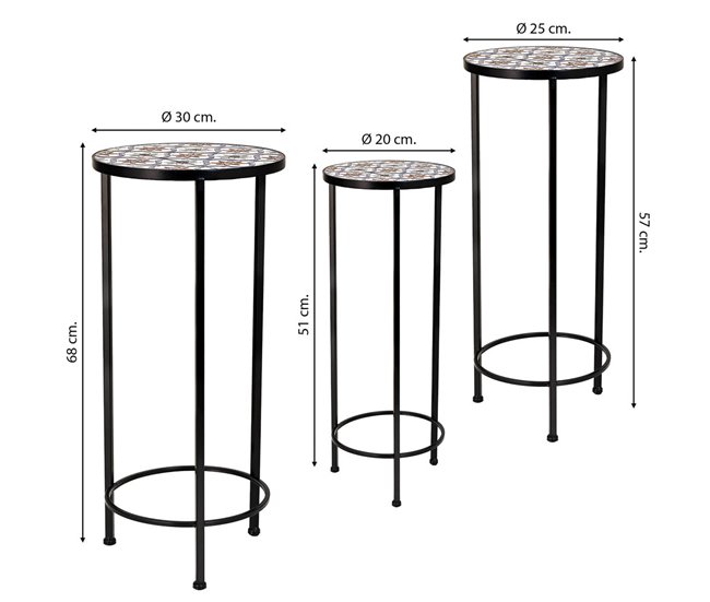 3 Soportes de mosaico y forja Negro