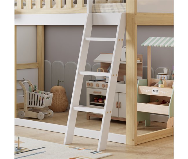 Cama alta de madera de pino Natural/ Blanco