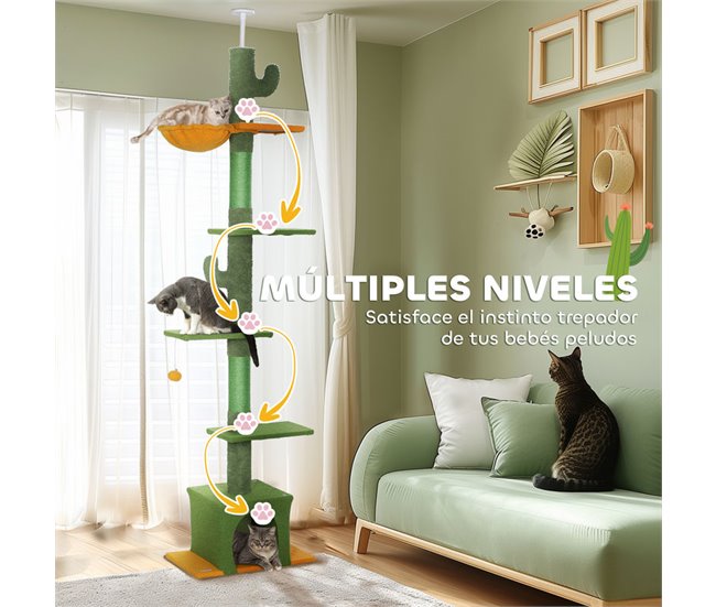 Árbol para Gatos Aglomerado de Madera, Poliéster PawHut Verde