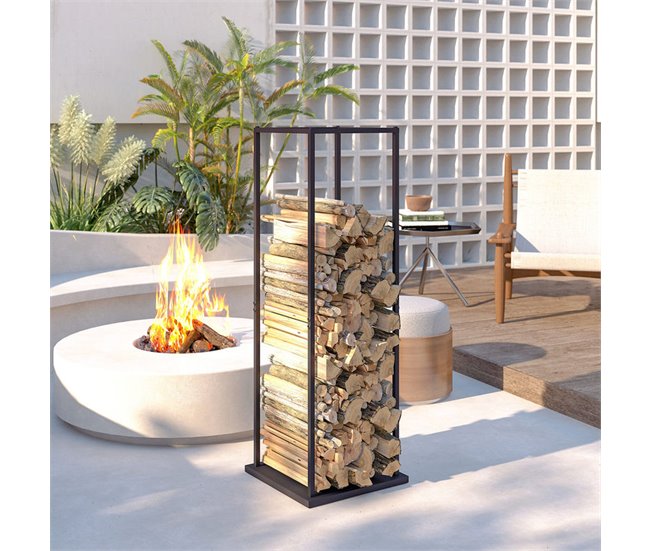 Estante para Leña Metal Outsunny, hogar - climatización Negro