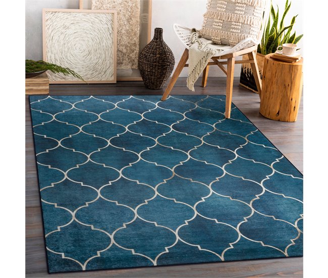 Alfombra lavable ANDRE 1181 Espaldera marroquí 120x170 Azul