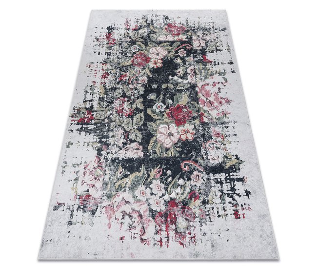 Alfombra lavable ANDRE 1816D flores vintage 160x220 Blanco/ Gris