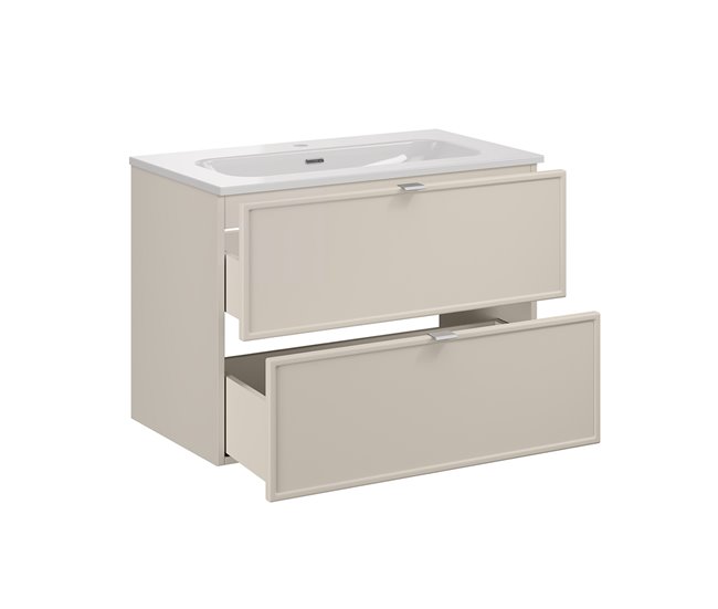 Conjunto de muebles con lavabo encastrado y columna Alba 80 Beige