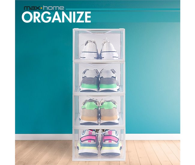 Pack 12 cajas zapatos plástico apilables y antivuelco Max Home Blanco