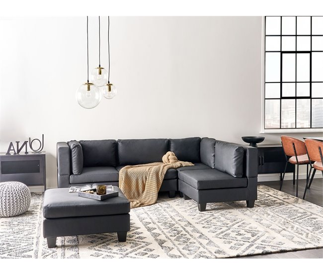 Beliani Sofá esquinero con reposapiés Piel sintética UNSTAD Negro