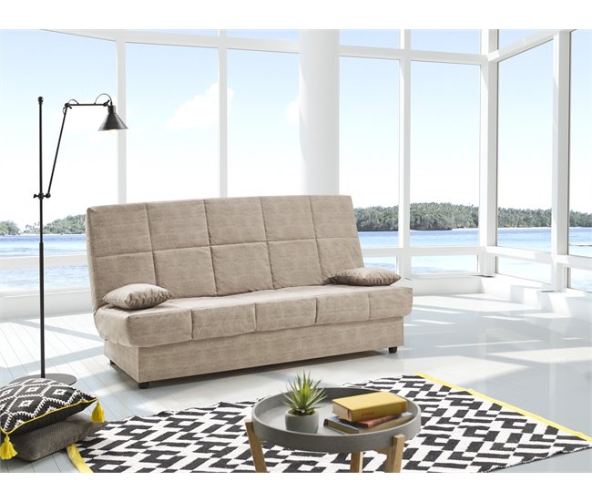 Sofa Cama Clic Clac Julieta 3 Plazas, Incluye 2 Cojines Beige