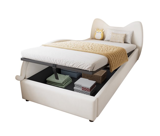 Cama con almacenaje de terciopelo Beige