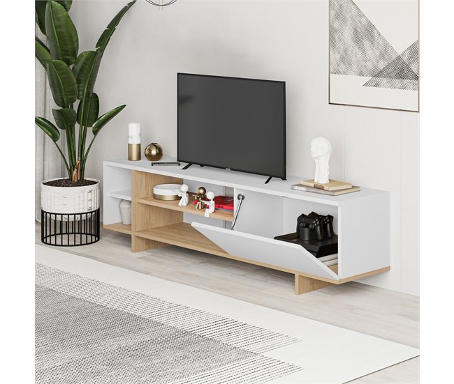 Mueble TV 1 puerta 4 huecos 160 cm CEQUOIA Blanco