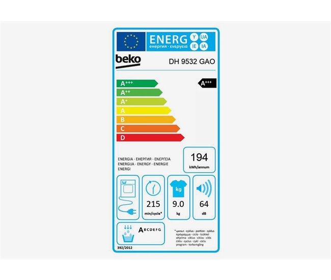 Secadora 9Kg Color Blanco Bomba de Calor BEKO DH 9532 GAO Blanco