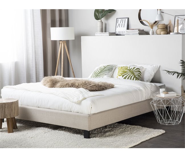 Beliani Cama con somier Poliéster ROANNE 169x211 Beige