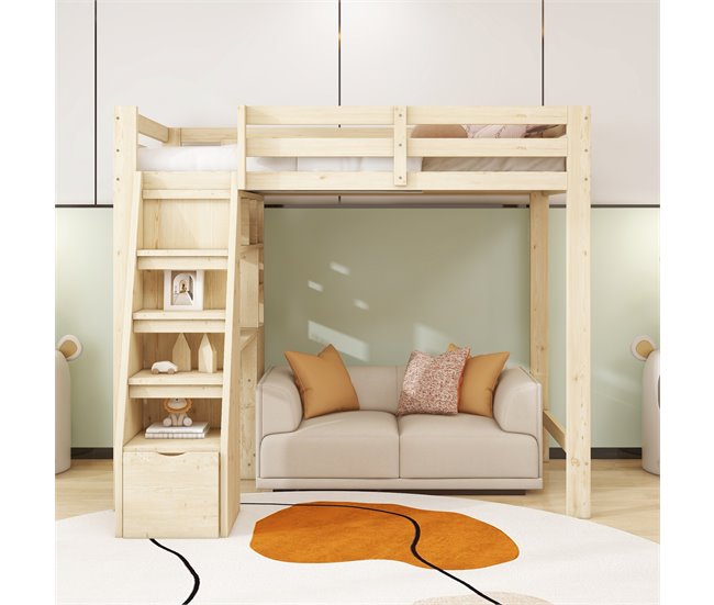 Cama alta para niños 126x205 Natural