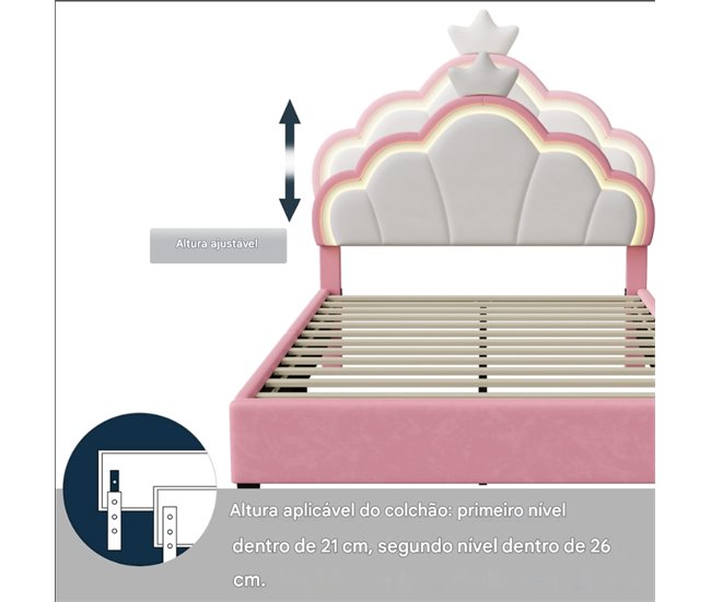 Cama, LED, Cama infantil, Cama juvenil, Cama doble 94x203 Rosa