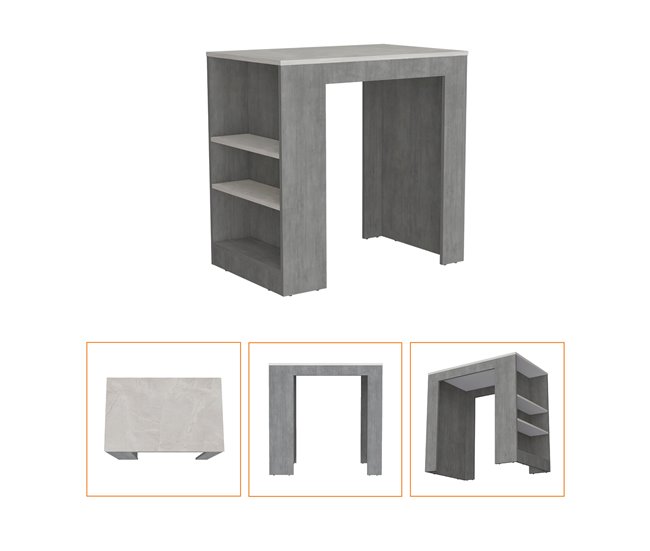 Mesa Auxiliar de cocina Portree en melamina con 2 estantes Blanco/ Gris